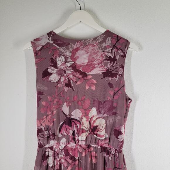 Enfocus Studio Floral Midi Dress Womens 12 Pink Floral Chiffon Romantic Ballet - Picture 7 of 12